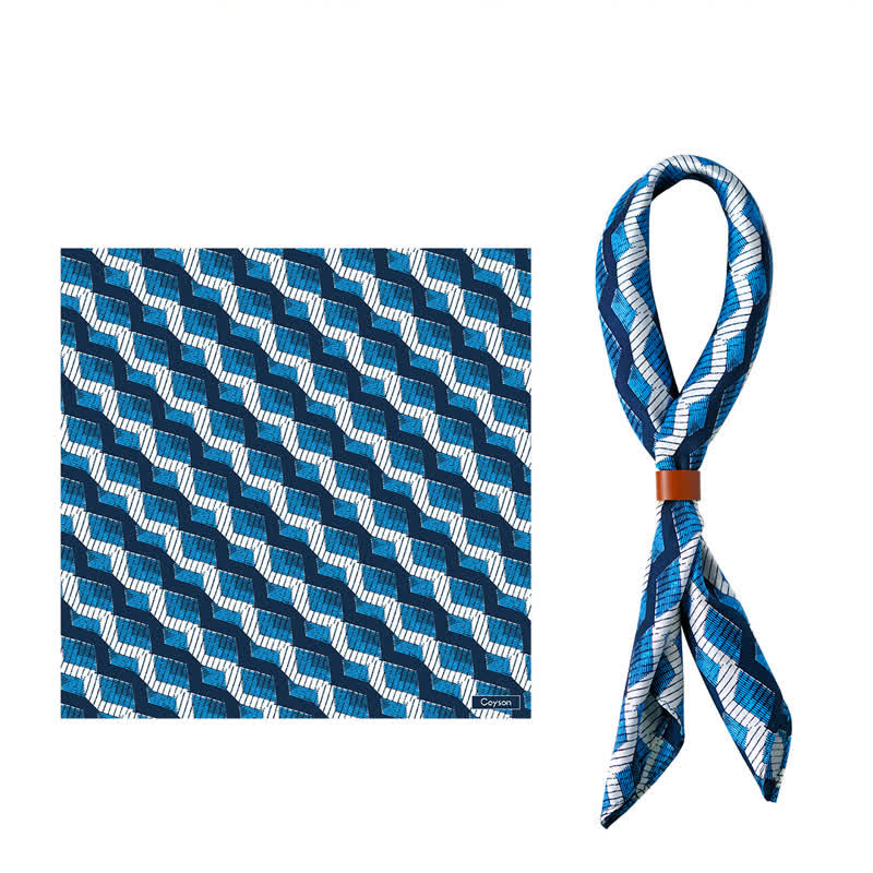Sciarpa quadrata con motivo geometrico a onde blu e bianche