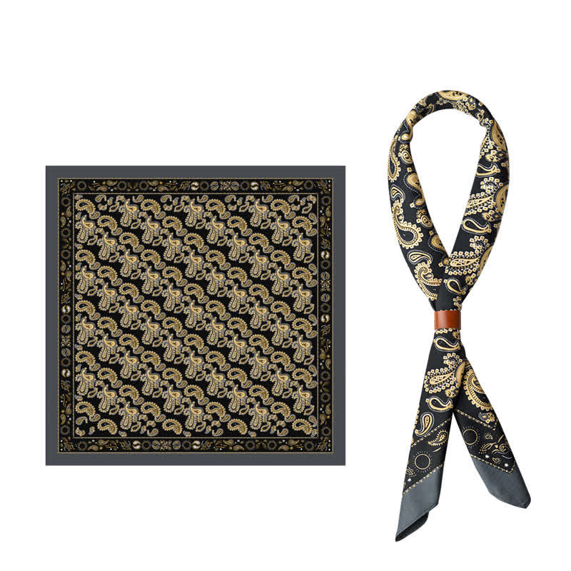 Sciarpa quadrata Paisley di lusso nera e oro