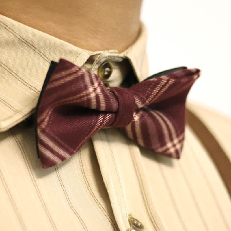 Papillon da uomo in cotone scozzese stile britannico bordeaux