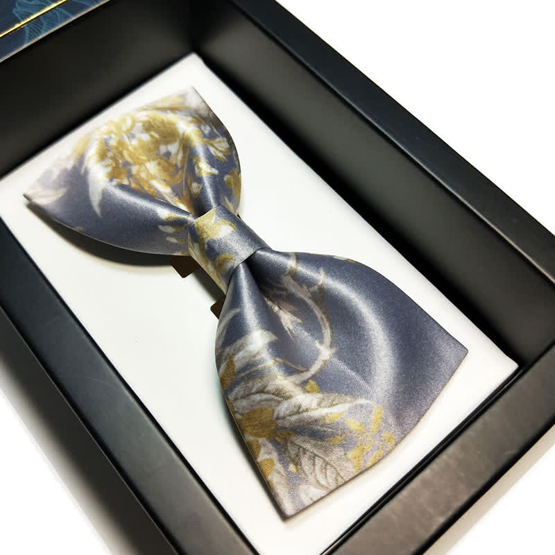 Papillon elegante da uomo con motivo floreale grigio giallo e bianco