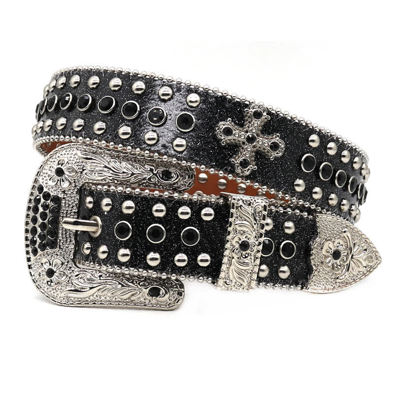 Cintura in pelle con borchie a croce Western Bling