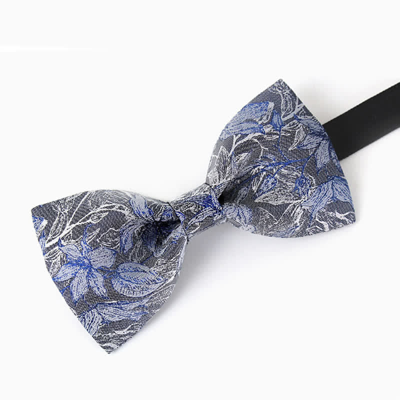 Papillon in seta con foglie di fiori grigi e blu da uomo