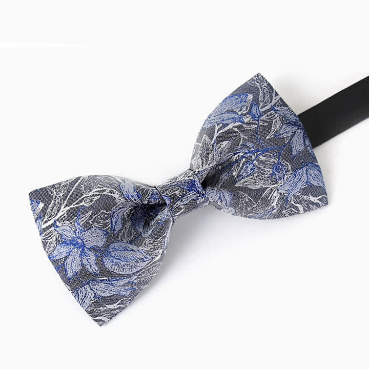 Papillon in seta con foglie di fiori grigi e blu da uomo
