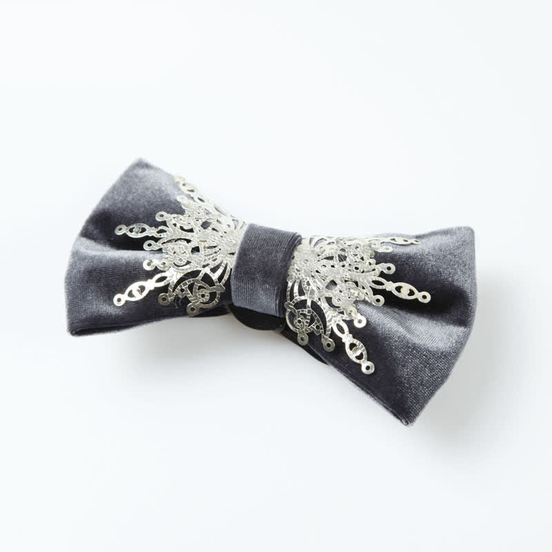 Papillon da uomo in velluto grigio metallizzato con motivo Sunburst argentato