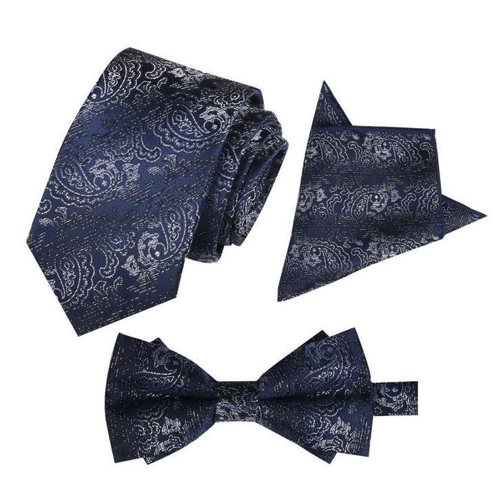 Set di 3 cravatte e papillon con motivo paisley fantasy da uomo