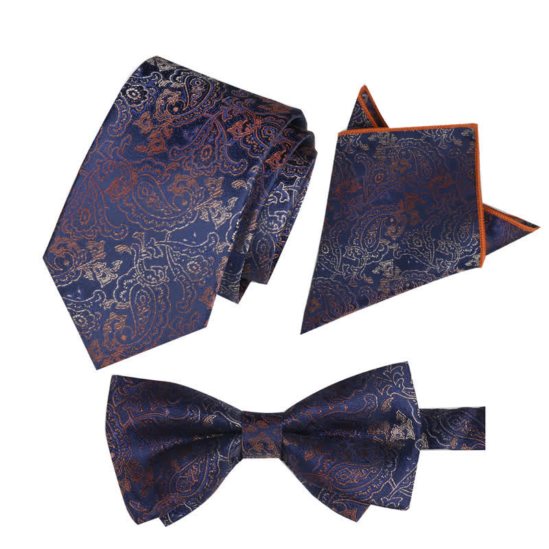 Set di 3 cravatte e papillon con motivo paisley fantasy da uomo