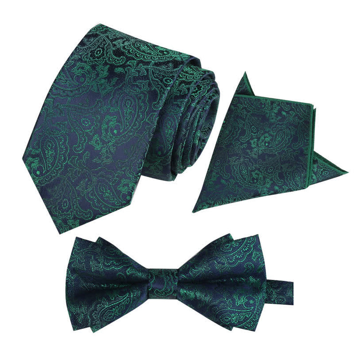 Set di 3 cravatte e papillon con motivo paisley fantasy da uomo