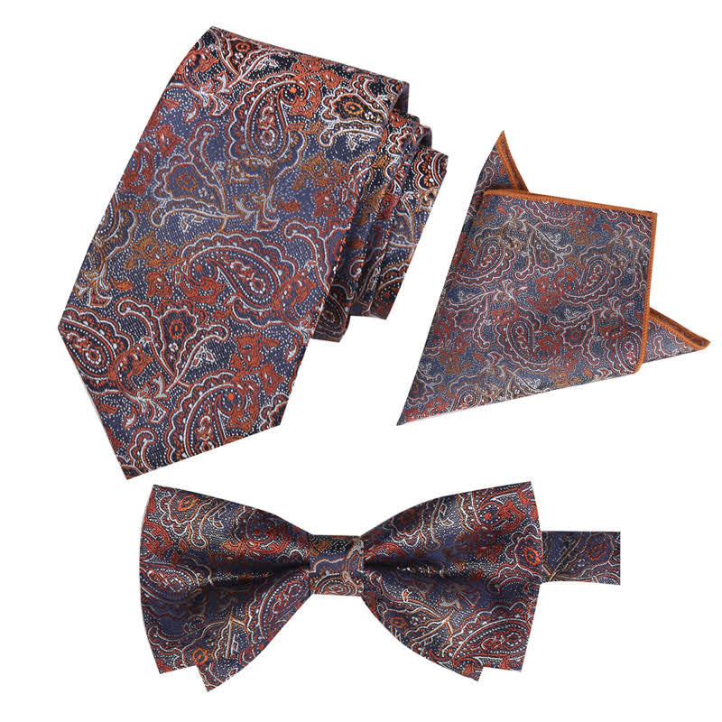 Set di 3 cravatte e papillon con motivo paisley fantasy da uomo