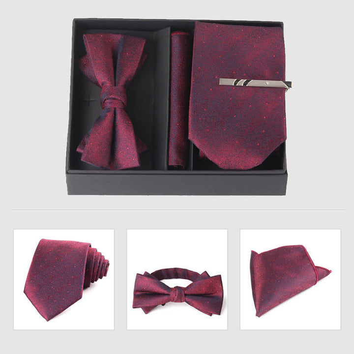 Set di 3 cravatte e papillon da uomo in stile bordeaux