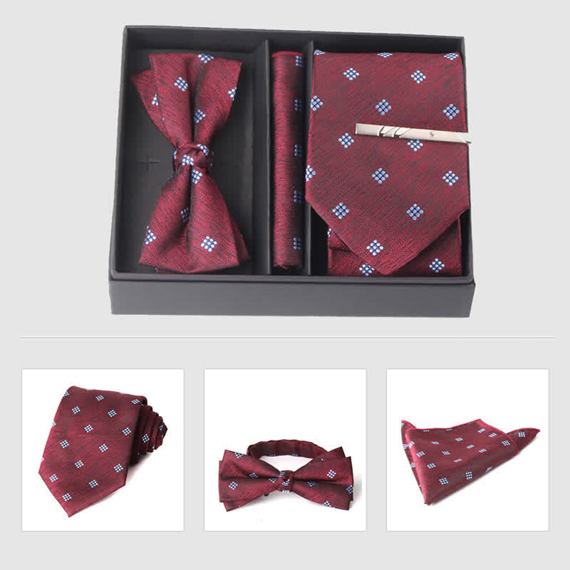 Set di 3 cravatte e papillon da uomo in stile bordeaux