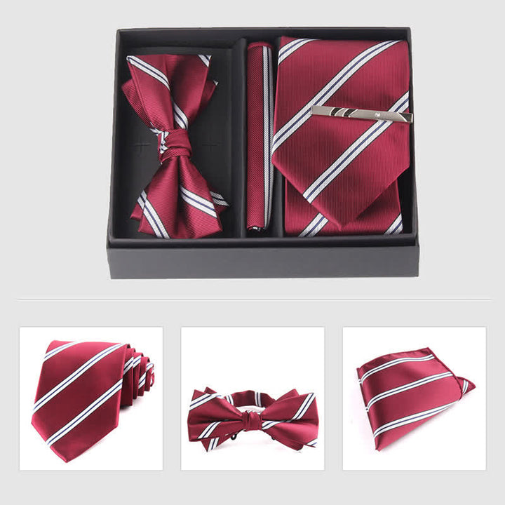 Set di 3 cravatte e papillon da uomo in stile bordeaux