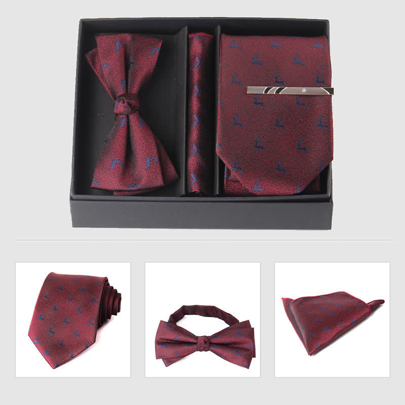 Set di 3 cravatte e papillon da uomo in stile bordeaux