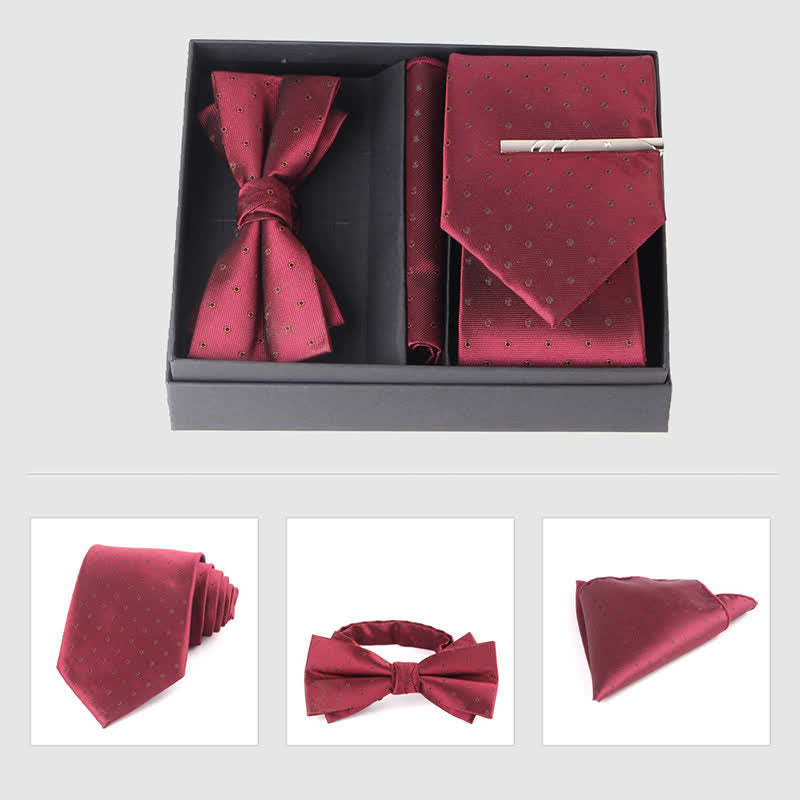 Set di 3 cravatte e papillon da uomo in stile bordeaux