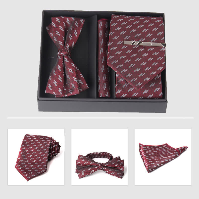 Set di 3 cravatte e papillon da uomo in stile bordeaux