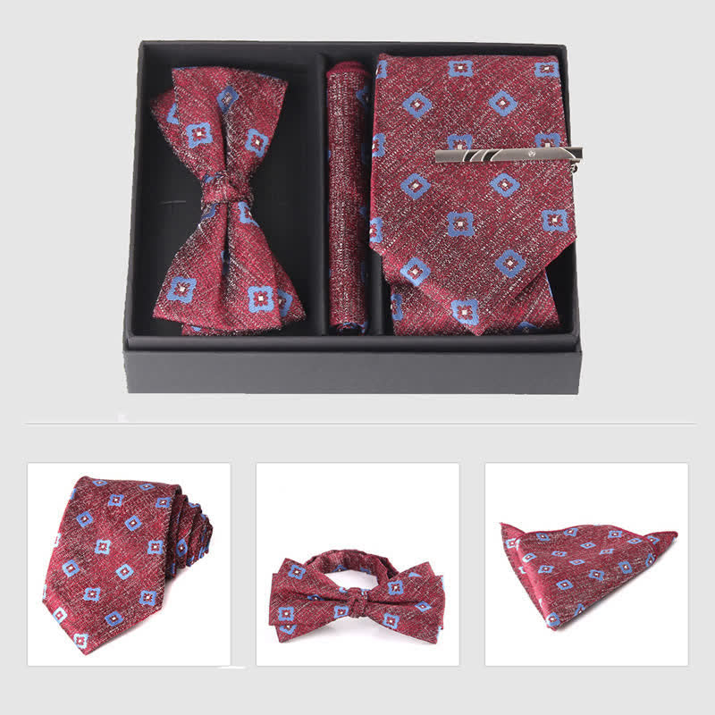 Set di 3 cravatte e papillon da uomo in stile bordeaux