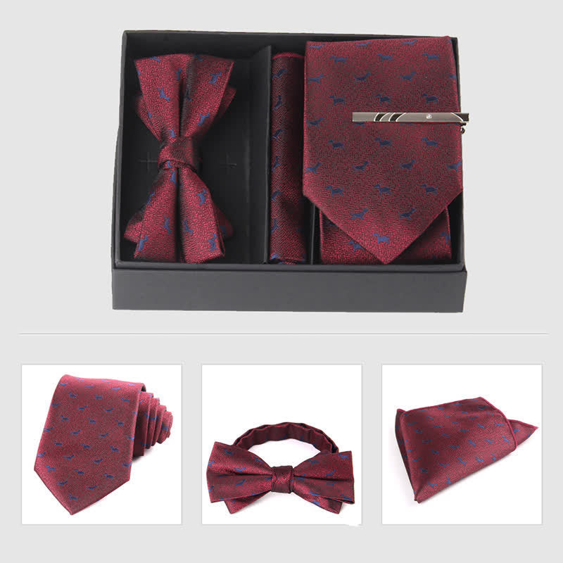 Set di 3 cravatte e papillon da uomo in stile bordeaux