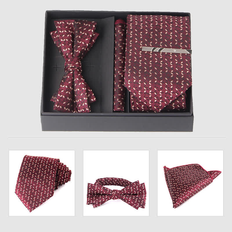 Set di 3 cravatte e papillon da uomo in stile bordeaux