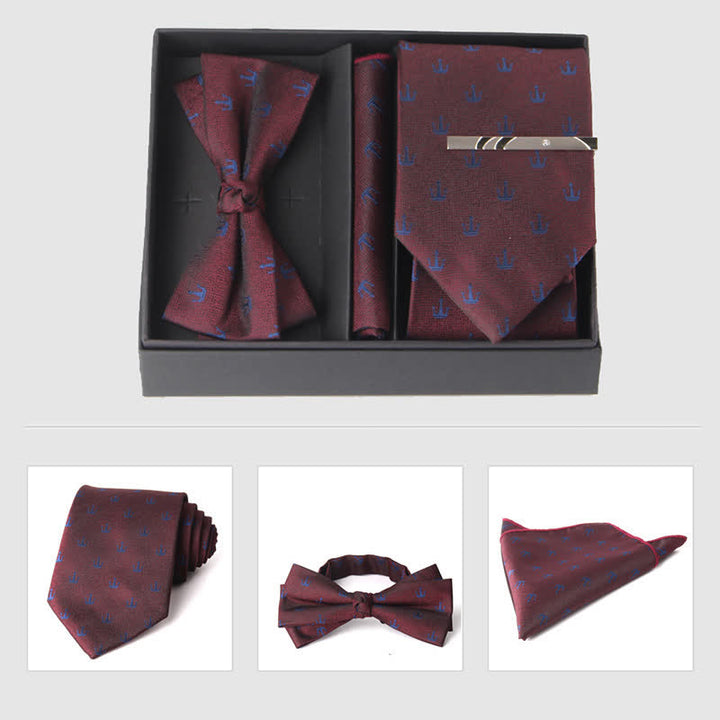 Set di 3 cravatte e papillon da uomo in stile bordeaux