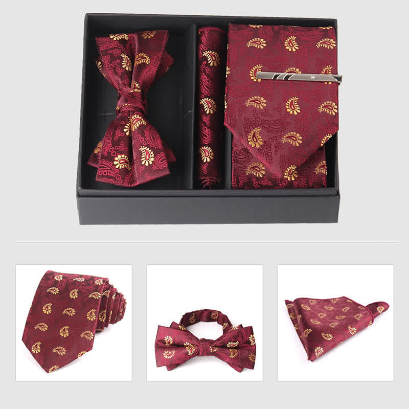 Set di 3 cravatte e papillon da uomo in stile bordeaux