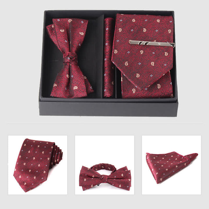 Set di 3 cravatte e papillon da uomo in stile bordeaux