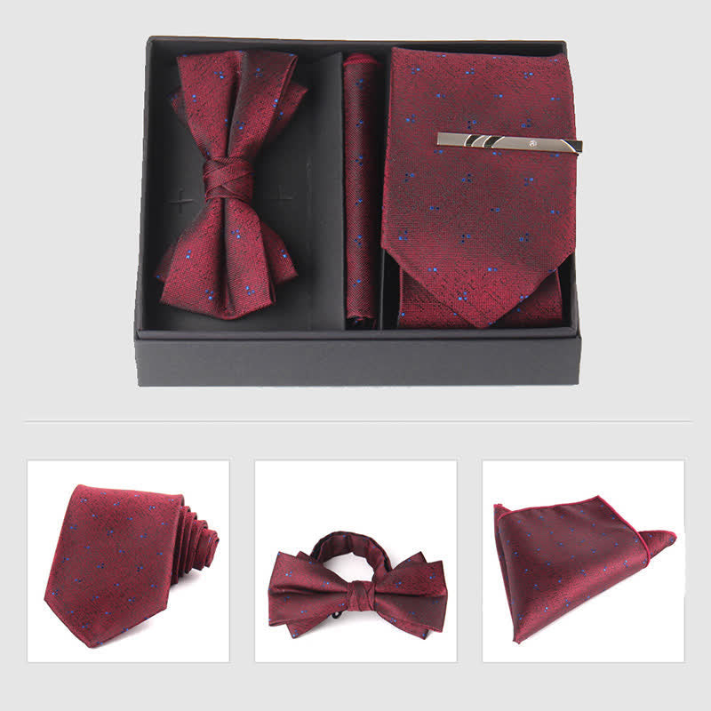 Set di 3 cravatte e papillon da uomo in stile bordeaux