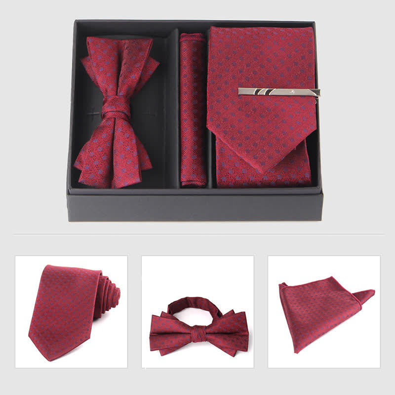 Set di 3 cravatte e papillon da uomo in stile bordeaux