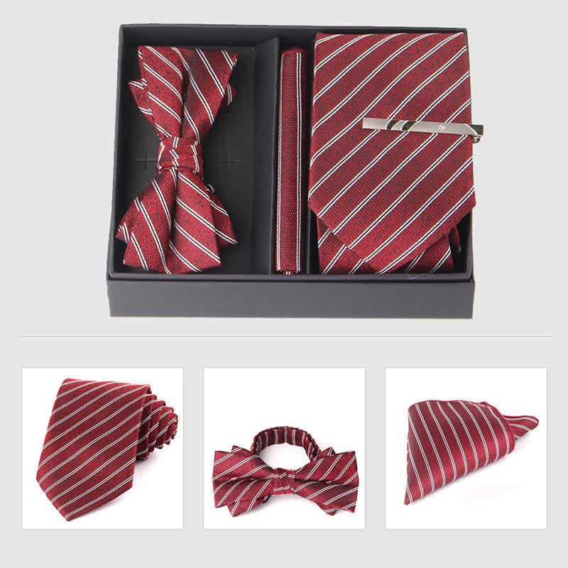 Set di 3 cravatte e papillon da uomo in stile bordeaux