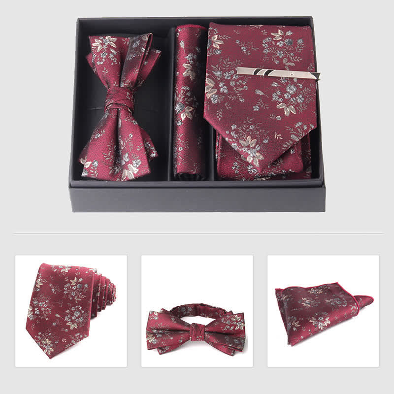 Set di 3 cravatte e papillon da uomo in stile bordeaux