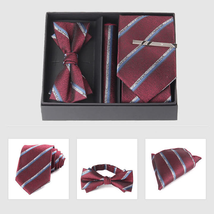 Set di 3 cravatte e papillon da uomo in stile bordeaux
