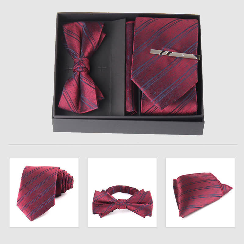 Set di 3 cravatte e papillon da uomo in stile bordeaux