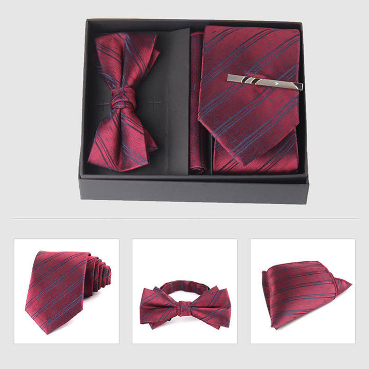 Set di 3 cravatte e papillon da uomo in stile bordeaux