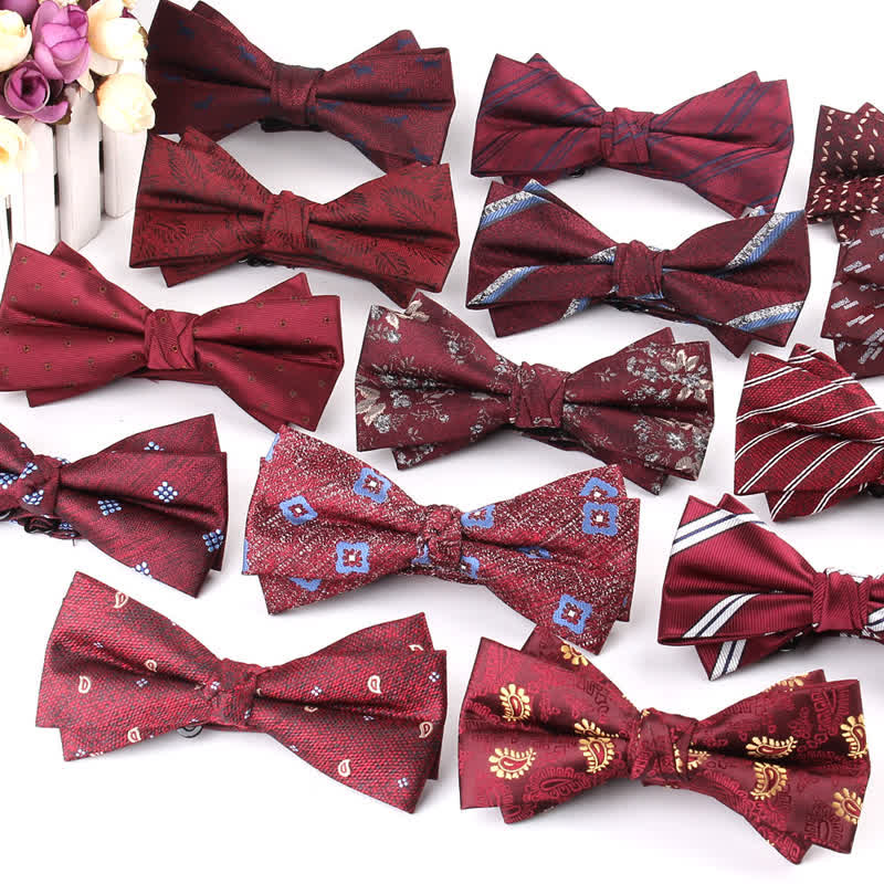Set di 3 cravatte e papillon da uomo in stile bordeaux