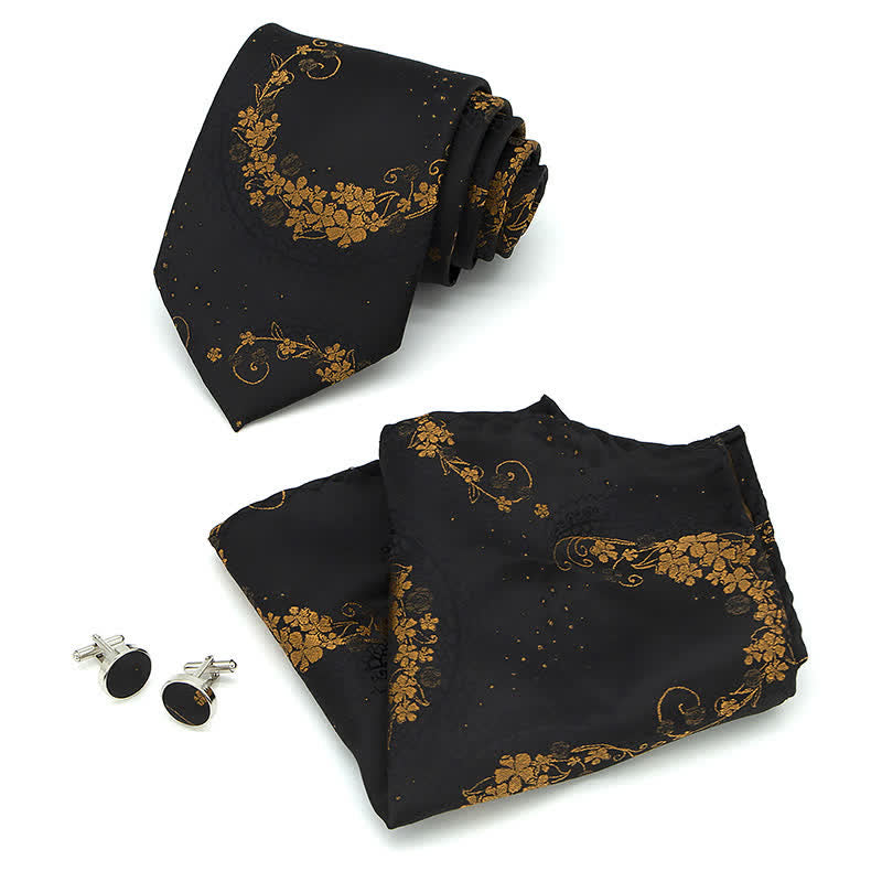 Set di 3 cravatte da uomo con ricamo Paisley squisito in oro e nero