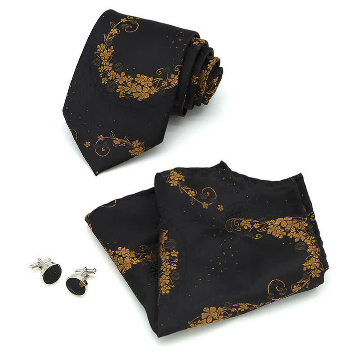Set di 3 cravatte da uomo con ricamo Paisley squisito in oro e nero