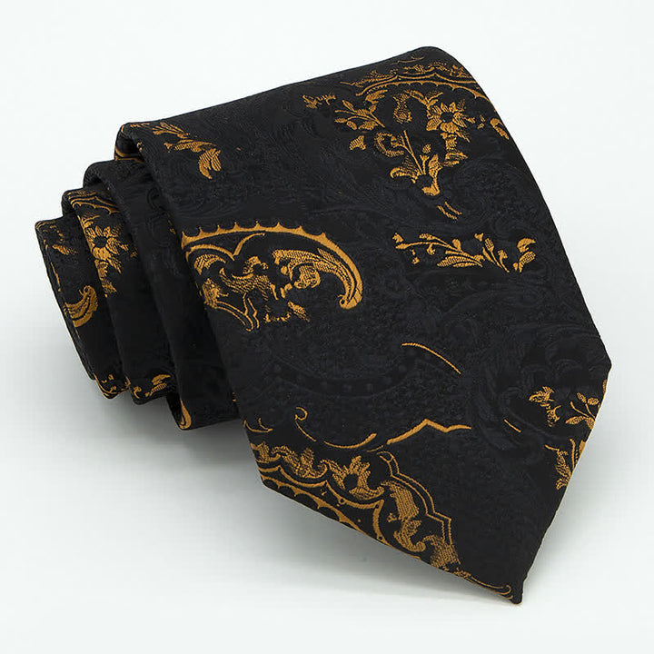 Set di 3 cravatte da uomo con ricamo Paisley squisito in oro e nero
