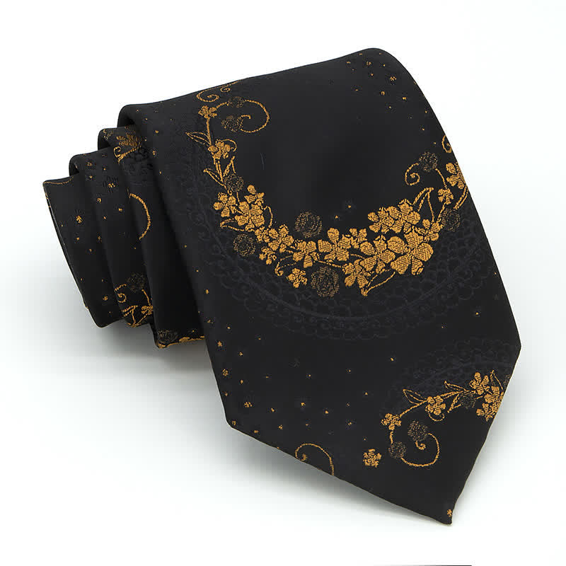Set di 3 cravatte da uomo con ricamo Paisley squisito in oro e nero
