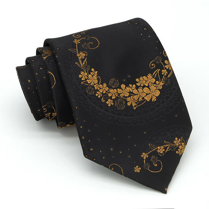 Set di 3 cravatte da uomo con ricamo Paisley squisito in oro e nero