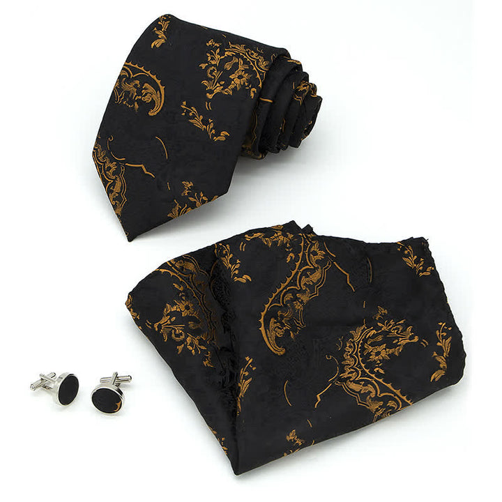 Set di 3 cravatte da uomo con ricamo Paisley squisito in oro e nero