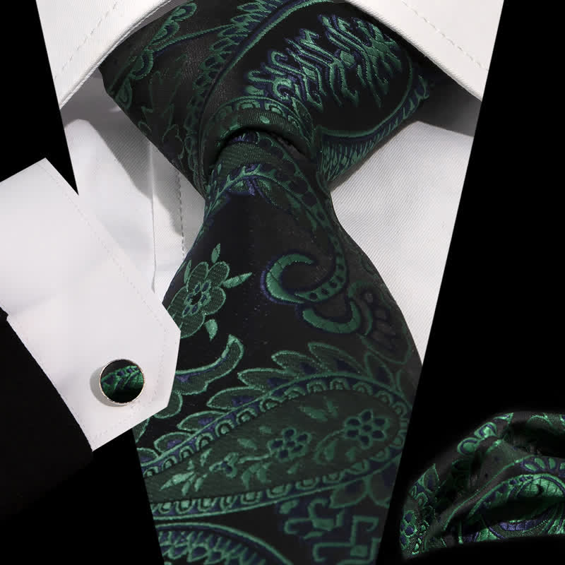 Set di 3 cravatte da uomo con motivo Paisley misterioso verde scuro e nero