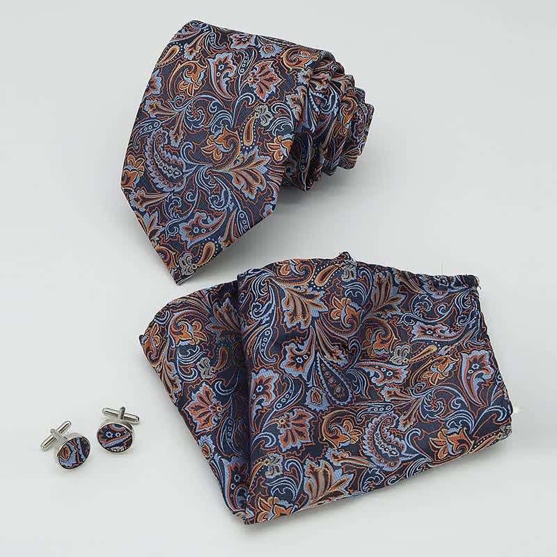 Set di 3 cravatte da uomo con motivo Paisley blu e arancione