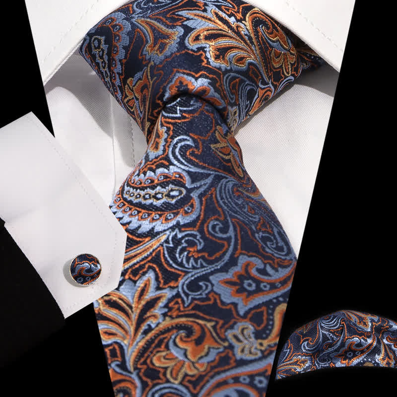 Set di 3 cravatte da uomo con motivo Paisley blu e arancione