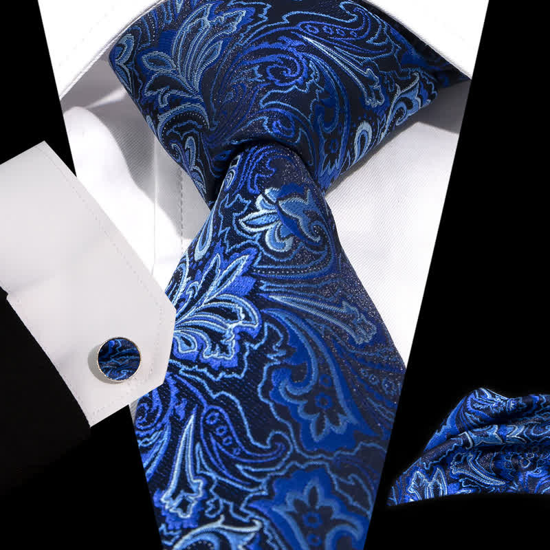 Set di 3 cravatte da uomo con motivo Paisley a fiori blu e neri misti