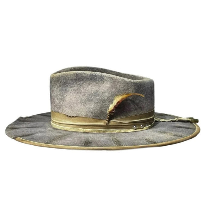 Cappello da cowboy con piume Fedoras grigio scuro vecchio stile