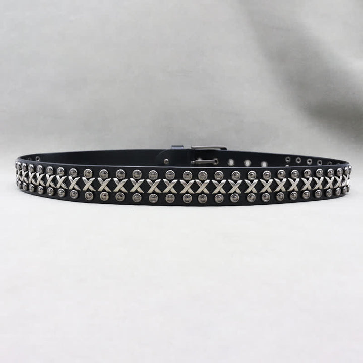 Cintura in pelle con borchie punk rock a 3 file Cross & Circle