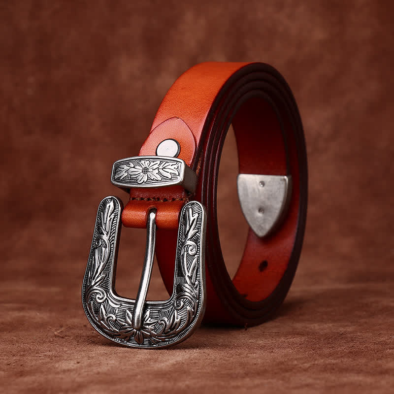 Cintura in pelle stretta in stile western con fibbia intagliata retrò