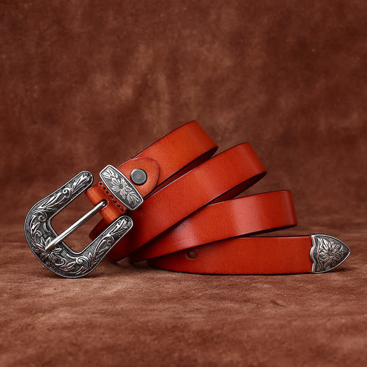 Cintura in pelle stretta in stile western con fibbia intagliata retrò