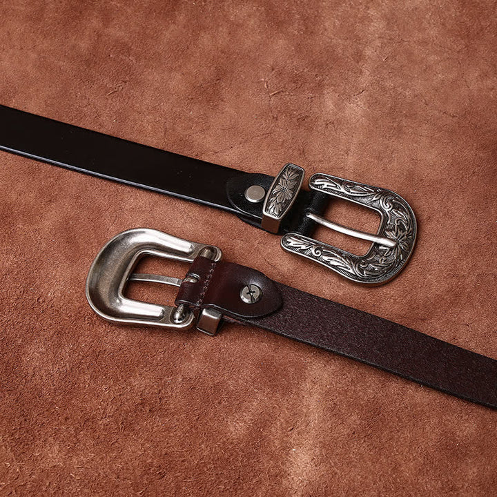Cintura in pelle stretta in stile western con fibbia intagliata retrò