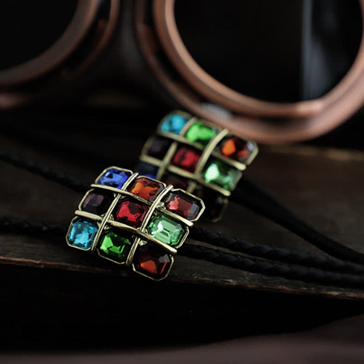 Cravatta Bolo con pietra preziosa e cubo a mosaico geometrico