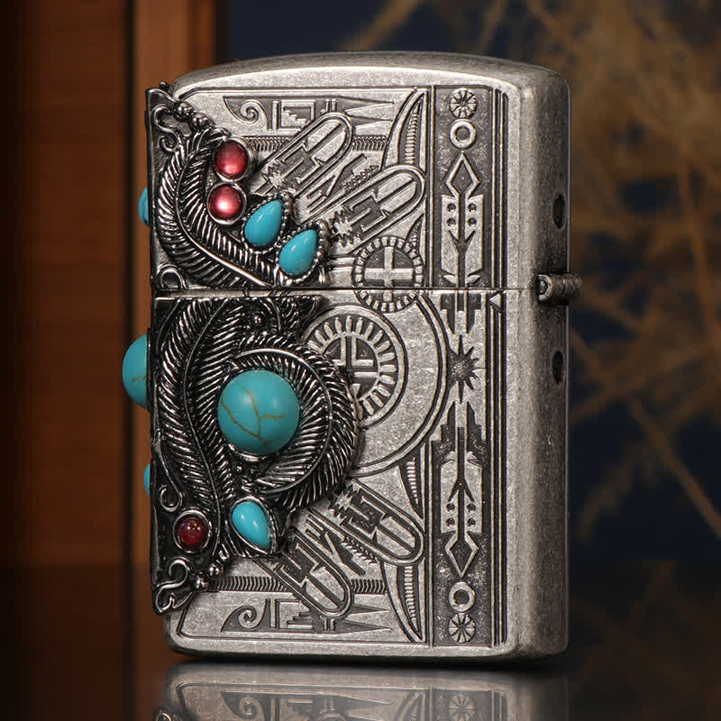 Accendino a cherosene ricaricabile Indian Feather Blue Turquoise