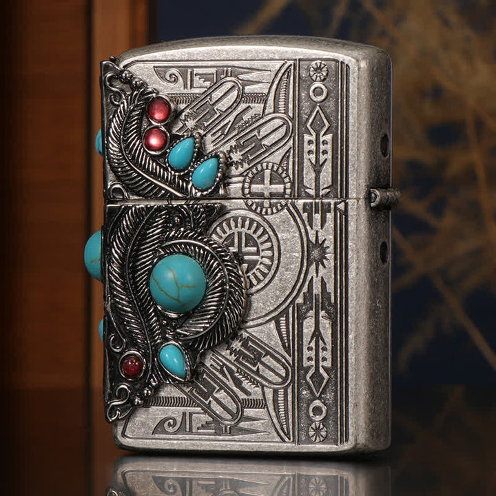 Accendino a cherosene ricaricabile Indian Feather Blue Turquoise